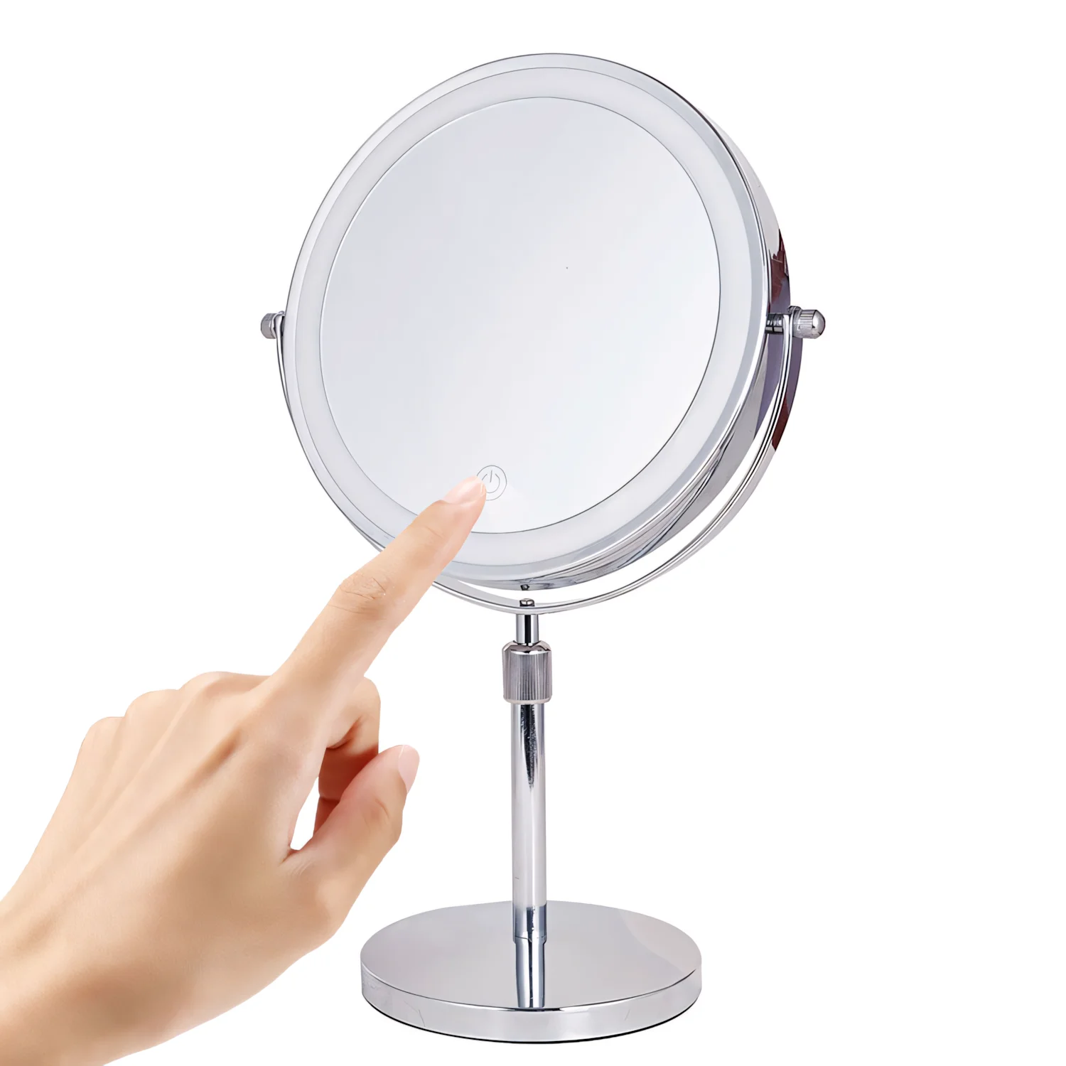 

8 inch-Double-Sided 1X/5X Magnification Makeup Mirror with LED & Adjustable Height & 360° Rotation