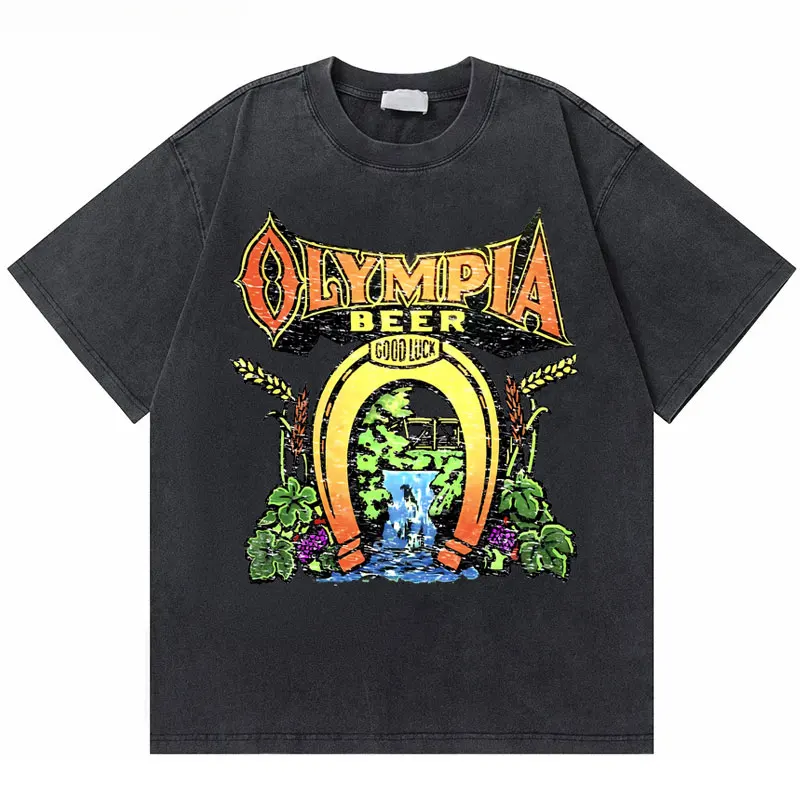 เสื้อยืดลำลองผู้ชายยิมฮับลายเรขาคณิตแบบซักแล้ว แขนสั้น เหมาะสำหรับสวมใส่ลำลองในฤดูร้อน