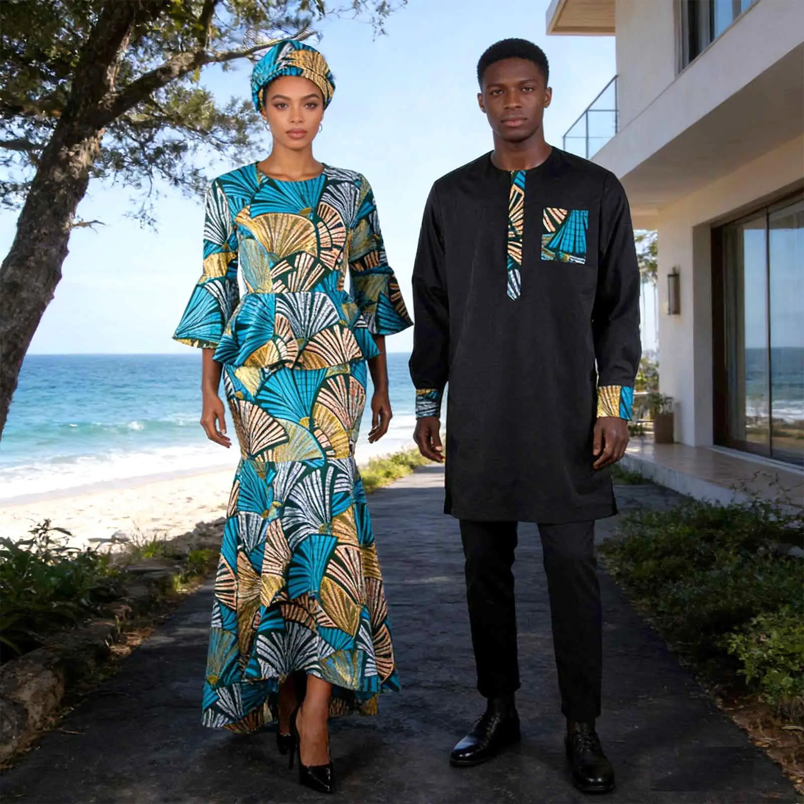 

New African Ethnic Print Batik Men's Suit, Couple Set, Women's Dress + Men's Suit Aesthetic Clothes