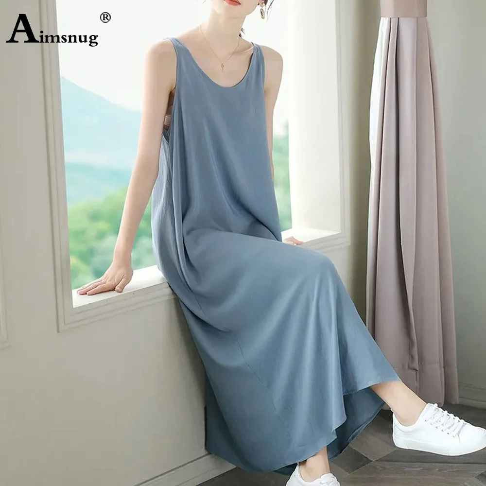 Women Sleeveless Elegant Mid-Calf Dress Plus Size Womens High Split Imitation Silk Party Dresses Female Straight Dress Clothing