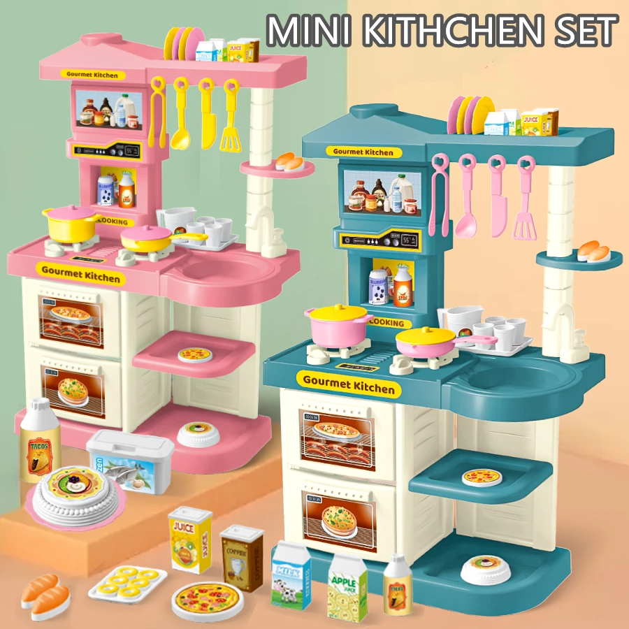 51pcs MINI Playhouse Kitchen Toy Set With Kitchen Utensils And Tableware Interactive Game Some Parts Are Sent Random