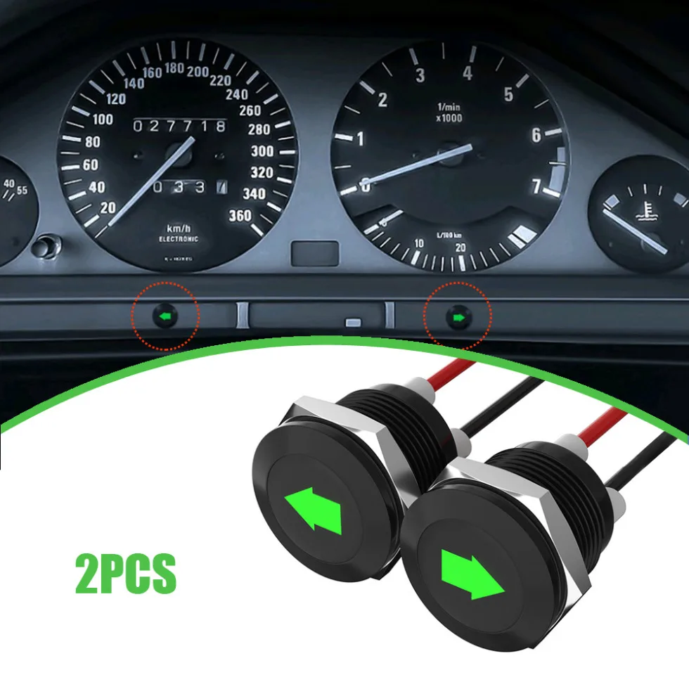 

2pcs Car Dash Light LED Car Turn Signal Indicator Light Single Arrow Symbols Green Universal with Wire Lead Auto Accessories