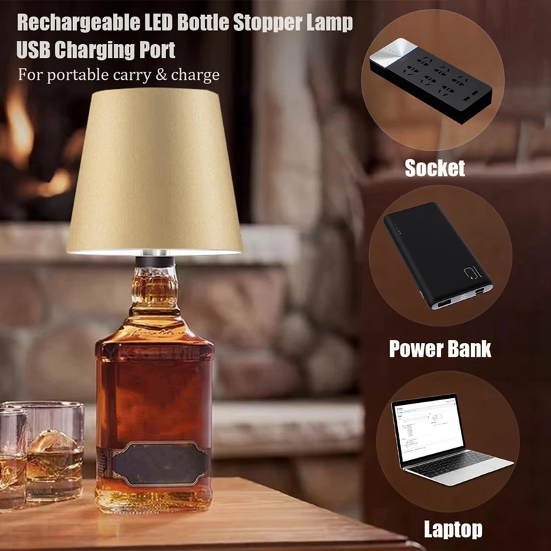 GTBL Wireless Bottle Lamp 3 Color Rechargeable Touch Dimming LED Wine Bottle Lights For Indoor Outdoor Restaurants & Bars