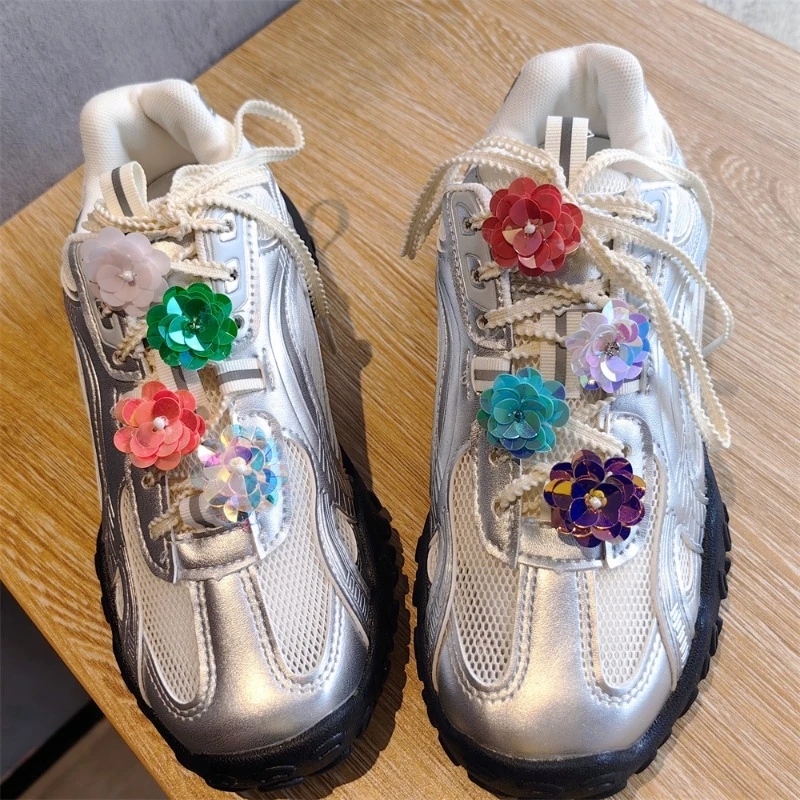 

Korean Fashion Shoe Lace Charms for Sneaker Blingbling Flower Designer Sneaker Accessories DIY Vintage Elegant Shoe Ornament New
