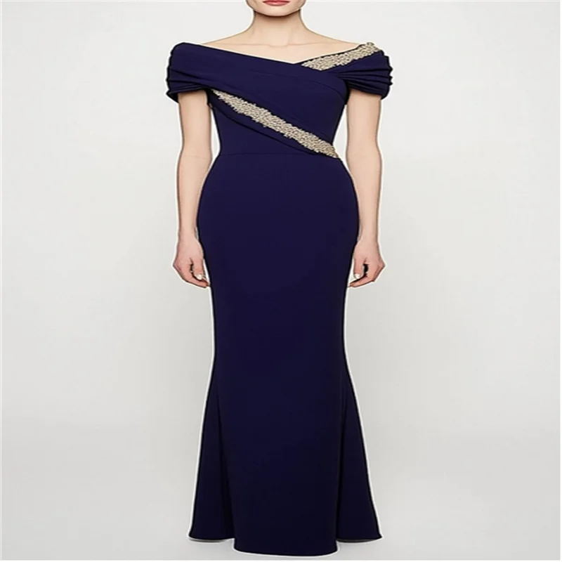 

Dresses 2025 Woman Elegant Wedding Dress Guest Wedding Party Pleated Drop-Shoulder Mermaid Mother of the Bride Dress Customized