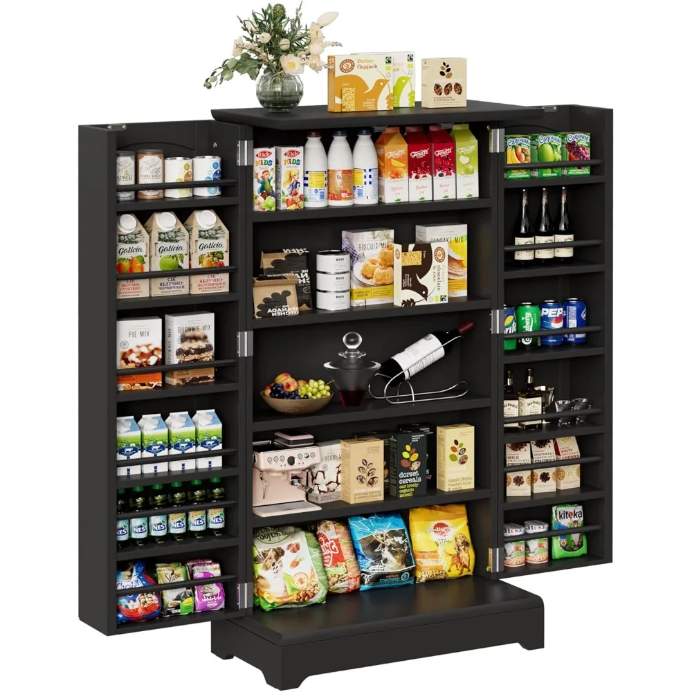 

41" Kitchen Pantry Storage Cabinet, Freestanding Cupboard with 2 Doors and Adjustable Shelves for Dining Room, Living Room, Bla