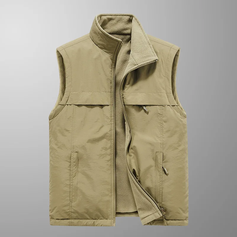 Autumn Men Waistcoat Vintage Solid Color Zipper Two-sided Male Vest Stand Collar Sleeveless Pocket Versatile Daily Man Coat