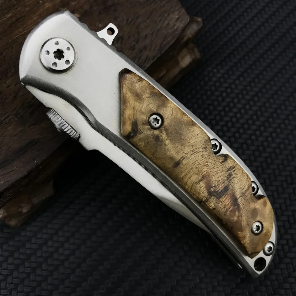 High Quality Folding Knife 338 440C Blade 420 Steel Inlaid with White Shadow Wood Handle Outdoor EDC Survival Hunting Tool