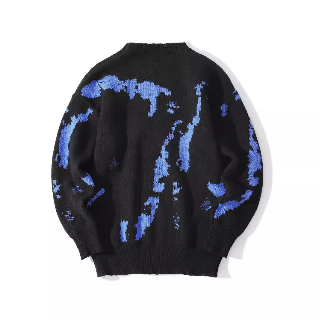 أزياء العلامة التجارية المتناقضة اللون غير النظامية التعادل صبغ تصميم سترة الرجال الرجعية عارضة كسول جولة الرقبة محبوك قاعدة طويلة الأكمام