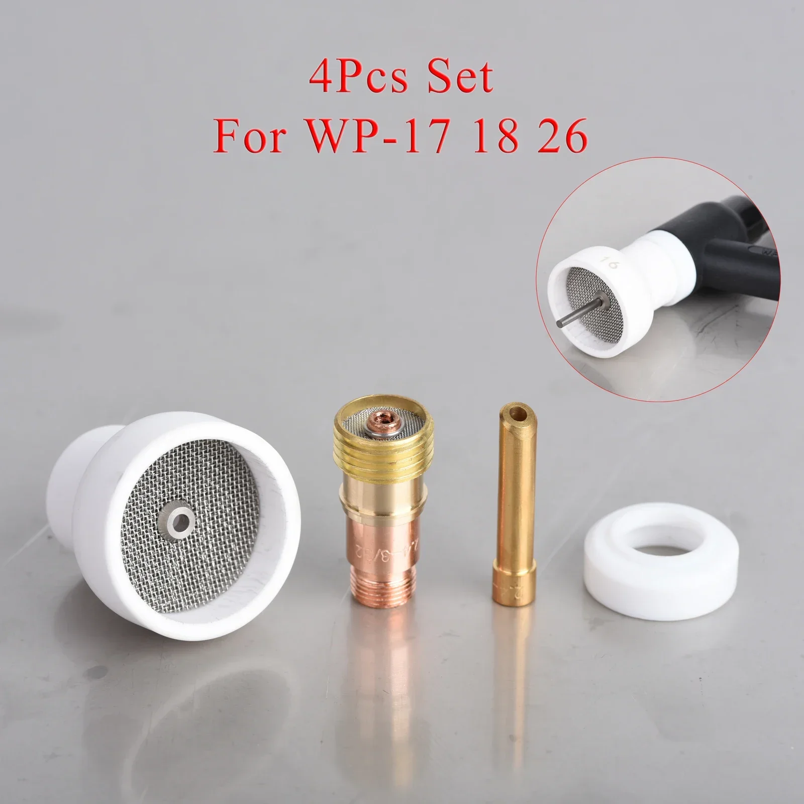 

4Pcs TIG Welding #16 White Ceramic Nozzle Alumina Cup Kit Torches WP17 18 26 Stubby Collets Body Gas Lens Sets