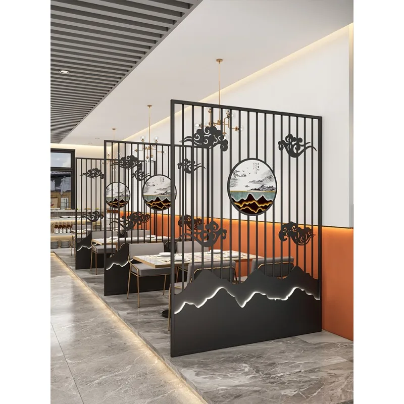 Restaurant booth partition New Chinese-style wrought iron screen hot pot shop decorative