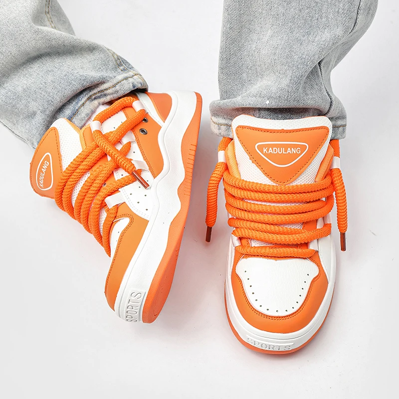 New Trend Designer High Quality Mens Casual Shoes Women Fashion Leather Luxury Sneaker Orange Outdoor Trainers Platform Sneakers