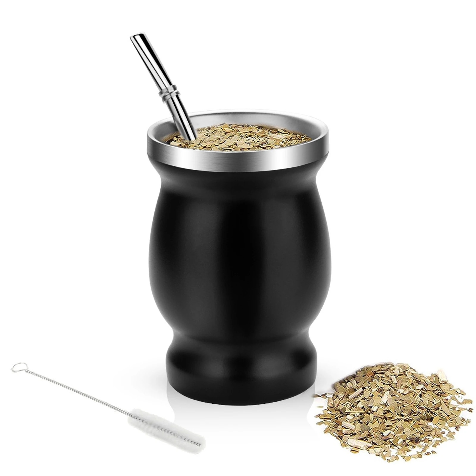 

8oz stainless steel beer coffee milk beer yerba mate gourd cup with Bombilla straw and BPA Free Lid