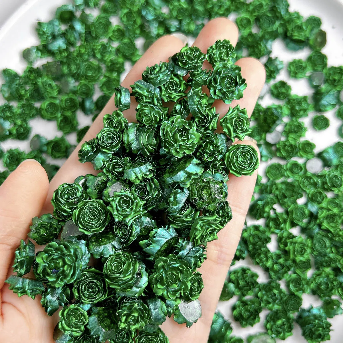 Minimalist Dark Green Rose Lotus Camellia Resin Nail Art Decorations Creative Shinny Soft Flowers Nail Charms DIY Earrings Nails