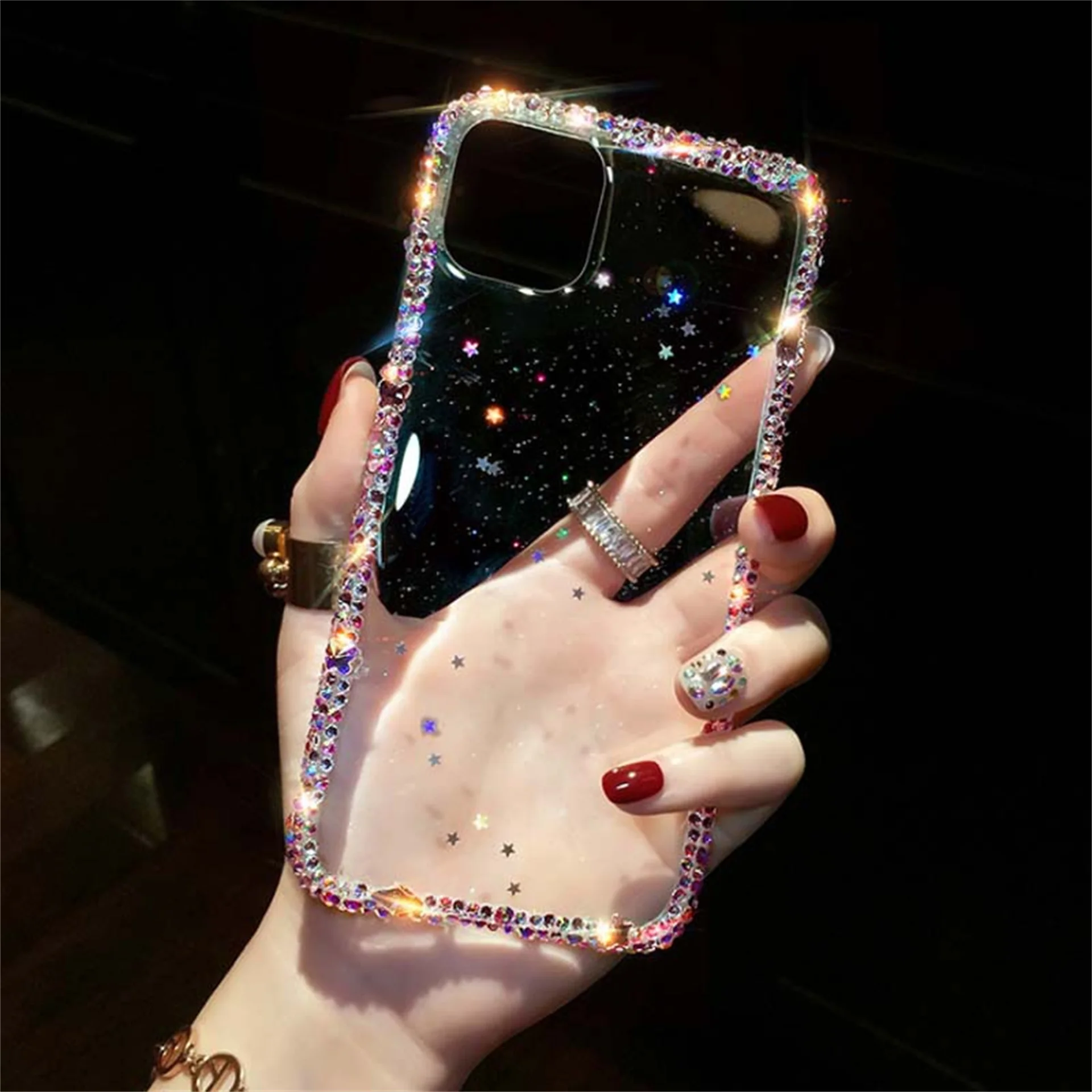 Luxury Bling Rhinestone Diamond Soft Clear Phone Case, Cover for iPhone X, XR, XS, 12, 13 Mini, 15, 14Pro Max