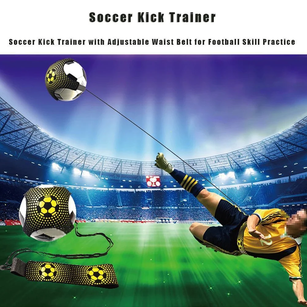 

Тренажер для отработки ударов в футболе Solo Soccer Kick Trainer, регулируемое футбольное тренировочное оборудование, водонепроницаемый вспомогательный пояс для начинающих.
