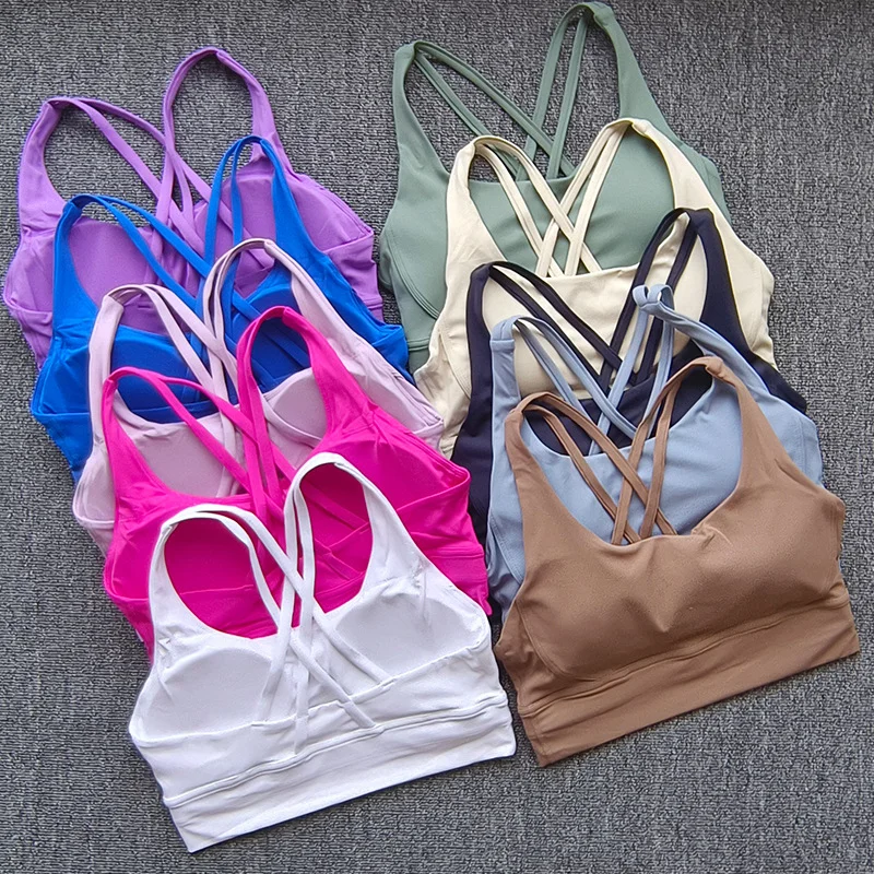 Solid Color Fitness Sports Bra Women Cross Soft High Strength Tight Top Comprehensive Training Gym Yoga Underwear with Chest Pad
