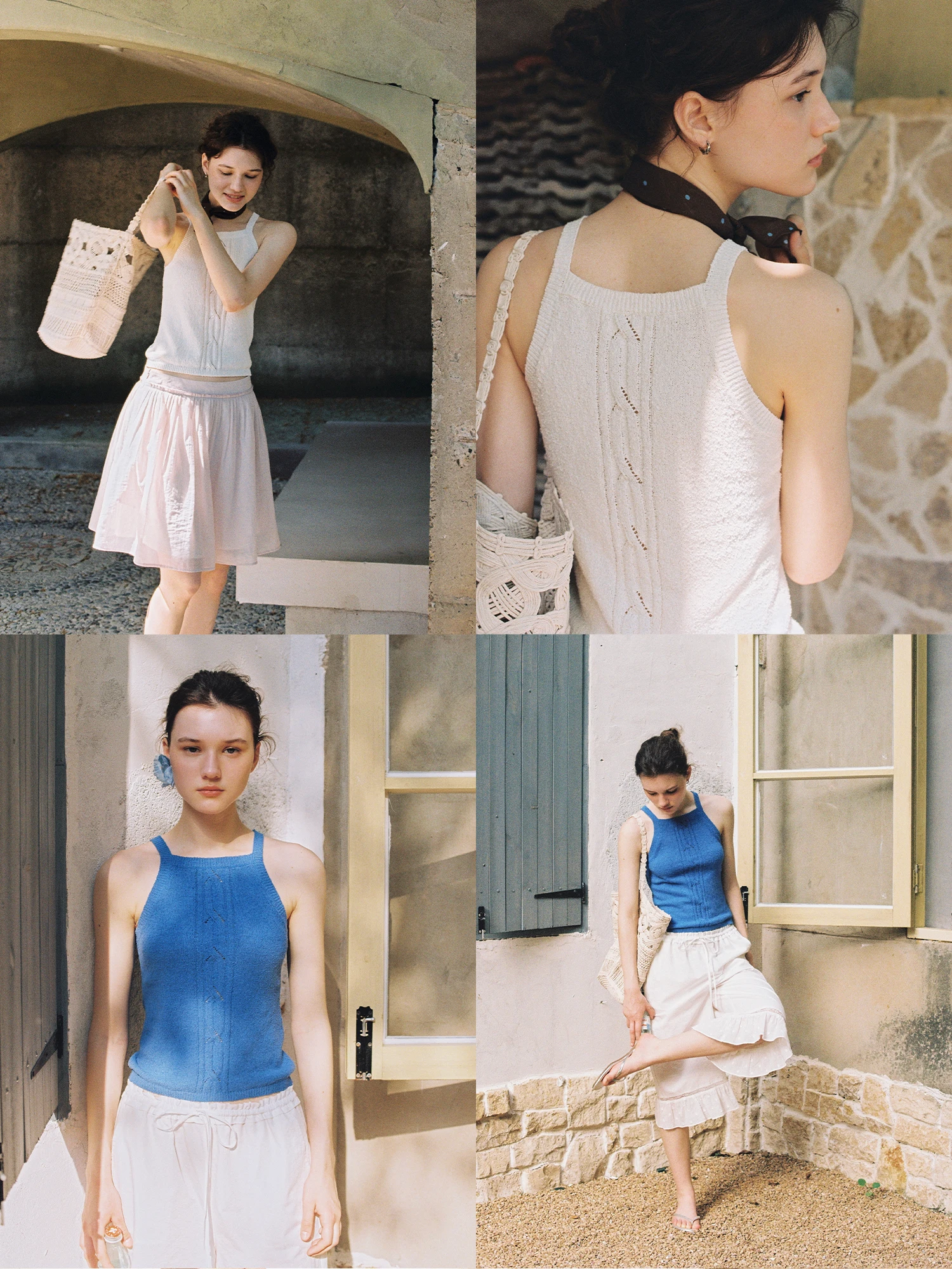 LLANO Salt Sea Ice Sand Vintage Vacation Women's Vest Strap Neck Hanging Cotton Short Length Geometric Pattern Outerwear