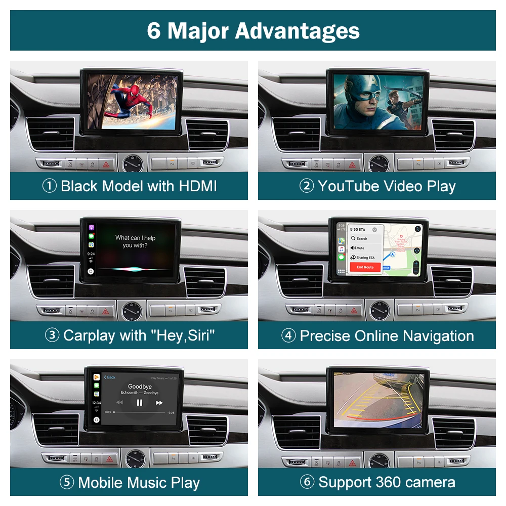 Wireless CarPlay Android Auto Interface for Audi A8 2012-2018, with Mirror Link AirPlay Car Play Functions