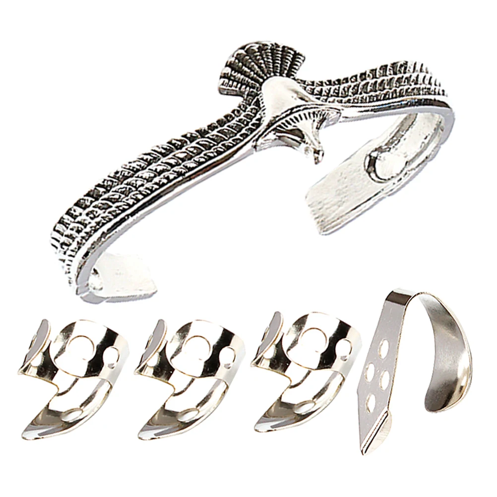 

1Set Silver Bracelet Integrated Metal Finger Picks Reusable Thumb and Finger Guards for Guitar Banjo Ukulele Comfortable Fit