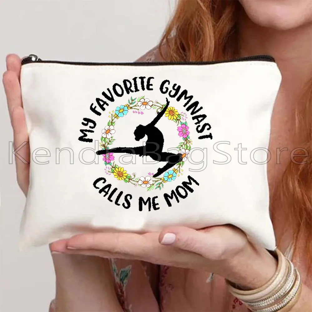 Retro Tumbling Gymnastics Girl Sport Dancer Canvas Cosmetic Makeup Toilet Bag Gymnast Gift Balance Beam Pencil Case Zipper Pouch