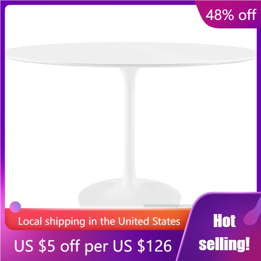 

Lippa 48" Mid-Century Modern Dining Table With Oval Top and Pedestal Base in White Freight Free Furniture Room Home