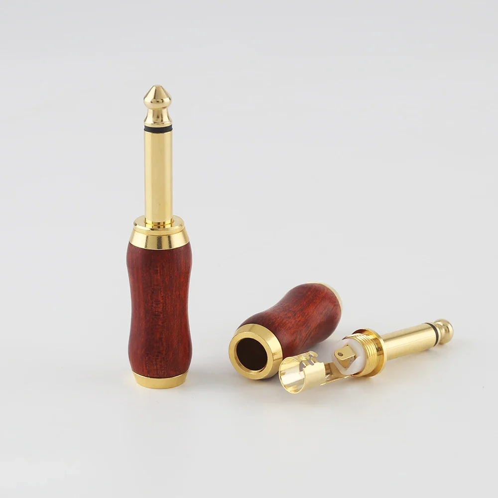 6.35mm Rosewood Red Sandalwood WH805 Gold Plated Professional Mono 2-Pole Jack Plug for Audio Cables
