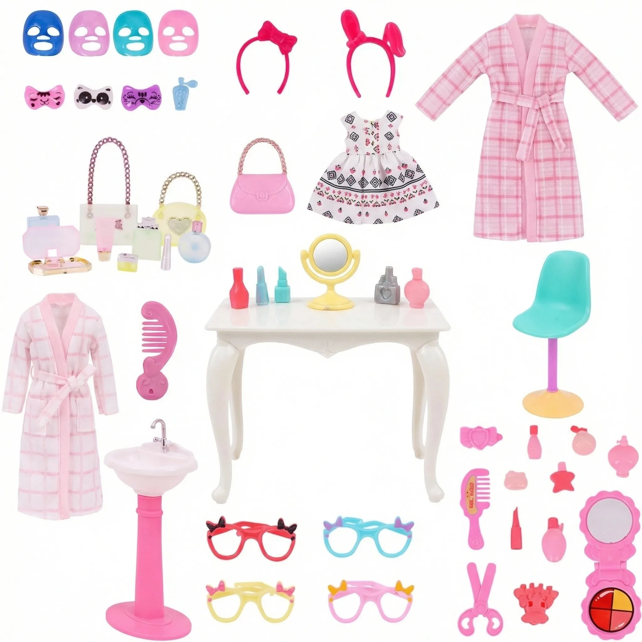 Mini boneca acessórios de maquiagem saco de maquiagem espelho sombra de olho faixa de cabelo brinquedos diy decoração de casa de bonecas para 30cm & 1/6 boneca bjd, brinquedo de menina