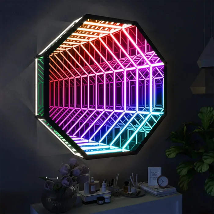 Creative RGB colorful mirror headlights Nordic Atmosphere Wall Lamp Multilayer Magic Mirror 3D LED Mirror Wall Lamp