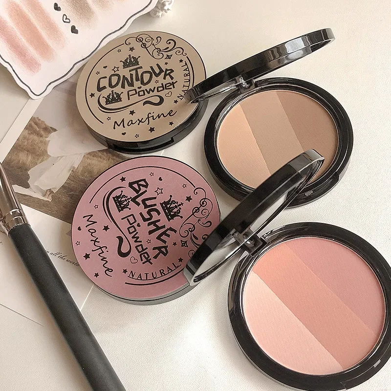 3 Color Bronzer Highlighter Palette Face Matte Brown Coffee Contour Shadow Powder Rose Pink Blush Highgloss Illuminator Makeup