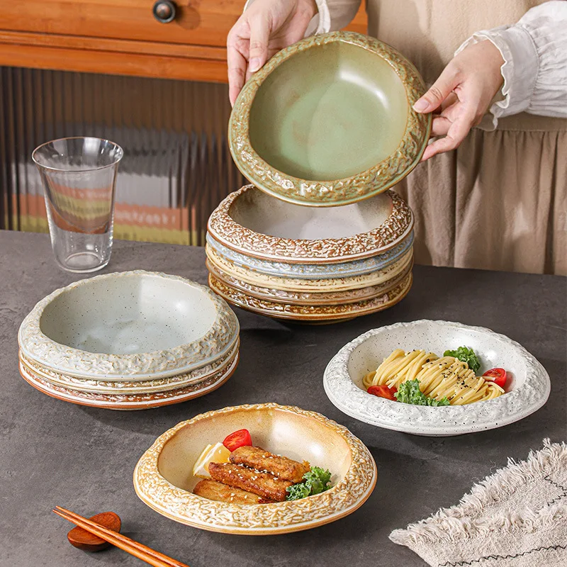 8-inch Ceramic Western Pasta Plate Embossed Irregular Shape Dinner Plate Home Triangular Shape Main Course Breakfast Salad Dish