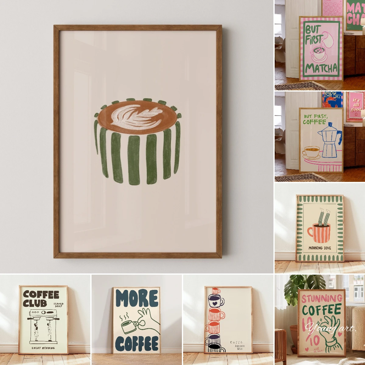 Coffee Club Leinwanddruck Poster „But First Coffee“, moderne abstrakte Ästhetik, Kunstdrucke, Küche, Café, Wandkunst, Heimdekoration, Poster