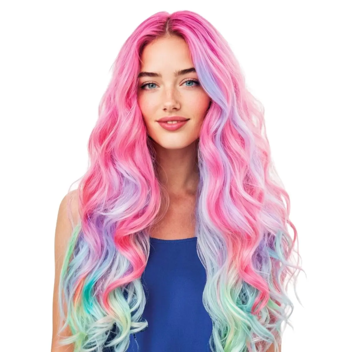 Colorful Gradient Long Curly Hair Synthetic Wig Middle Part Anime Style for Women Party Costume Gift - Four Styles Available