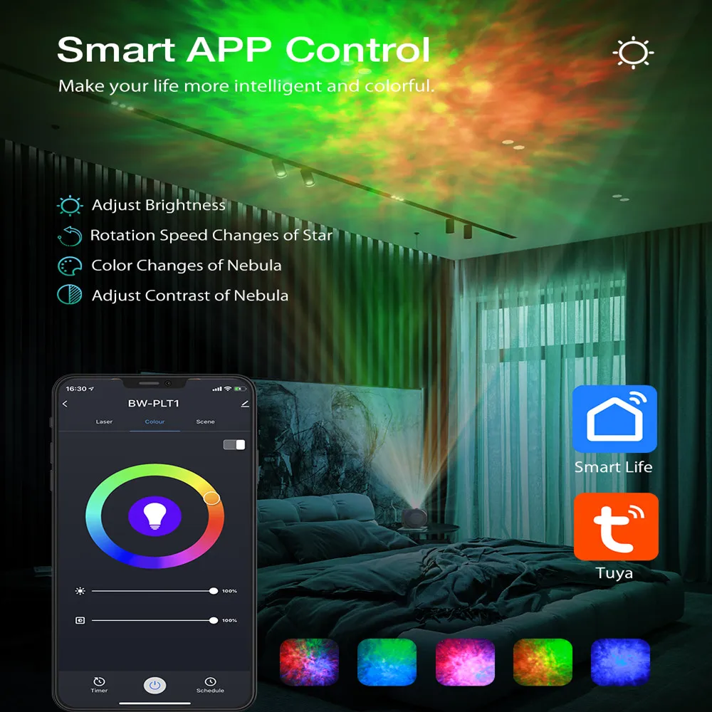 Halloween WiFi Tuya Smart Star Projector Galaxy Laser Starry Sky Projector Waving Night Light APP Wireless Control Alexa Google