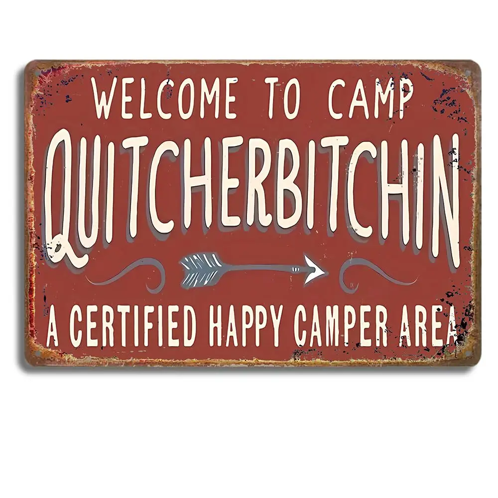 Rustic Metal Tin Sign 12x8 Inch - Welcome to Camp Good Vibes, Humorous Outdoor-Themed Wall Decor for Home, Cabin, and Campsite (