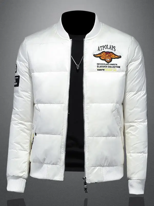 

Мужская пуховая куртка класса люкс 2025: Зимняя модная брендовая модель с вышивкой, повседневная, утепленная, с воротником-стойкой, теплая верхняя одежда