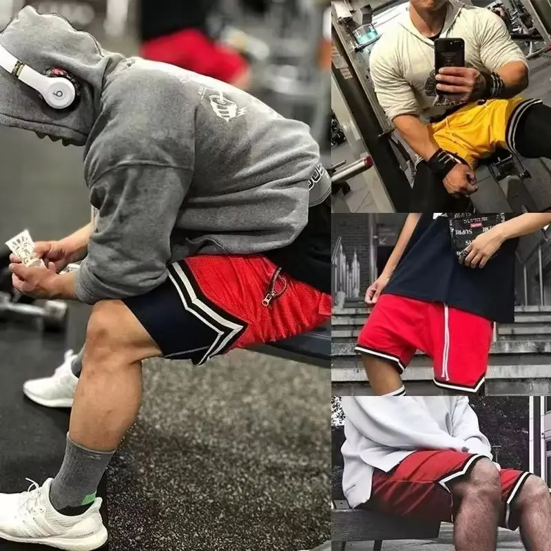 Men's Basketball Shorts Quick Dry Mesh Gym Shorts Fitness Male Sport Short Pants with Zipper Pockets Summer Multi-color