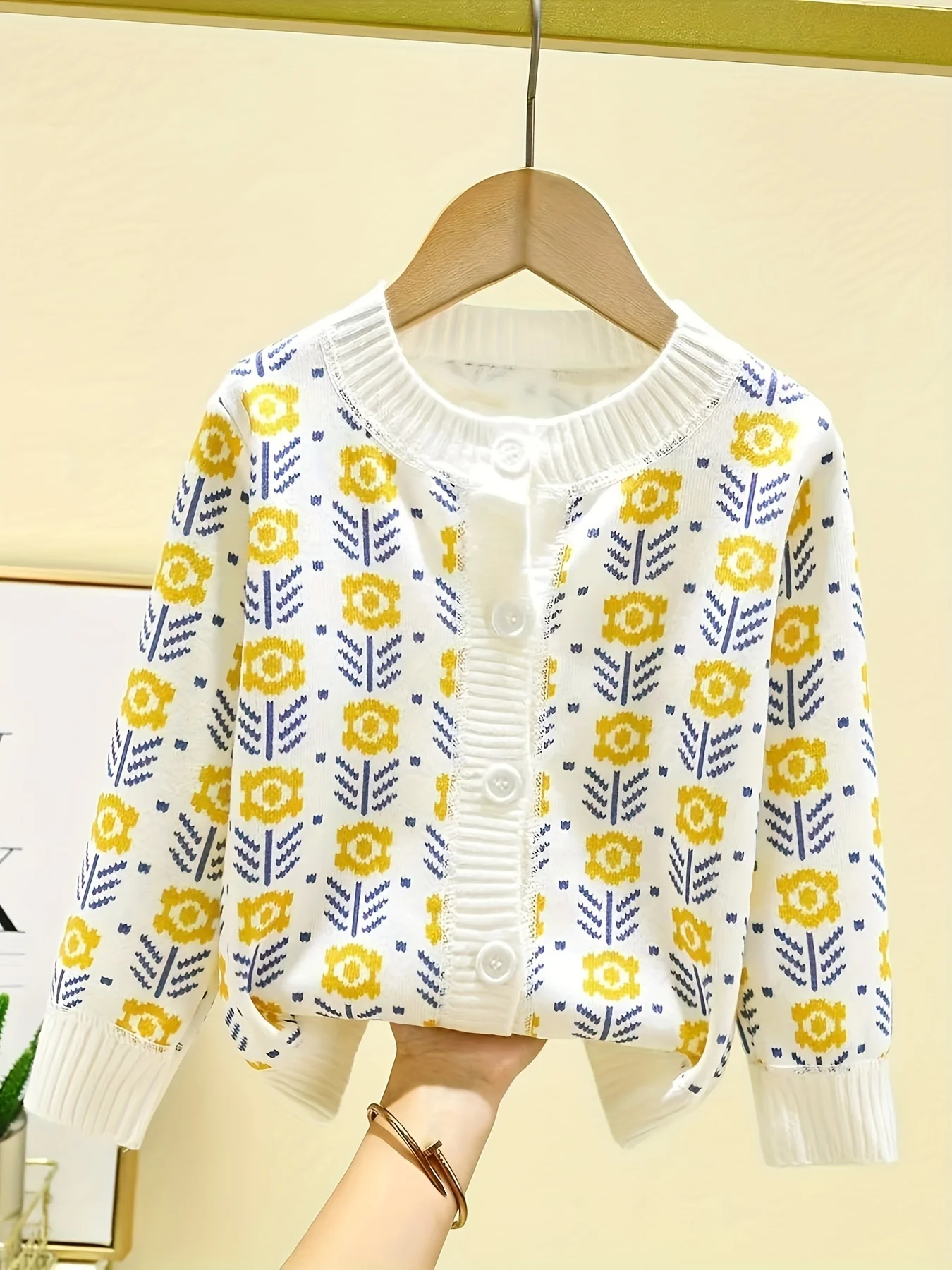 Jacquard-Retro-Pullover für Mädchen, Strickjacke, Frühling und Herbst, Baby-Stil, Oberbekleidung, Kinder-Outwear-Oberteil