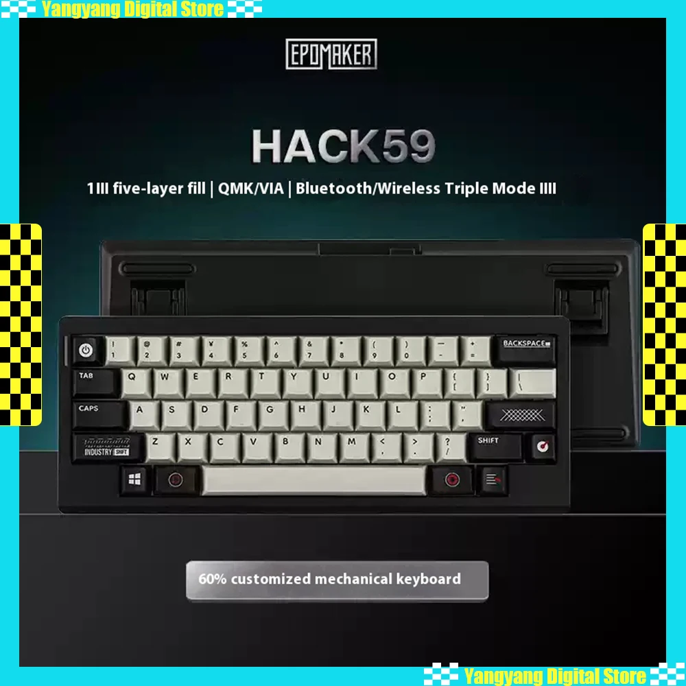 

EPOMAKER HACK59 Gaming Mechanical Keyboard HHKB Series Tri-Modes RGB Backlight PBT Keycap Gasket Hot Swap Bluetooth QMK/VIA