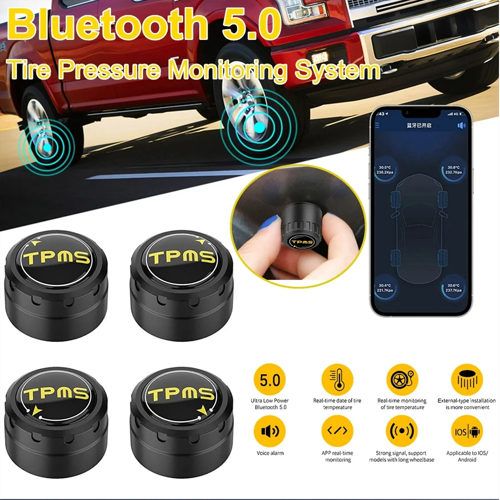 

Car Tire Pressure Sensor Android IOS BLE TPMS External Alarm Tire Pressure Sensors Bluetooth-Compatible 4.0 5.0 Low Energy
