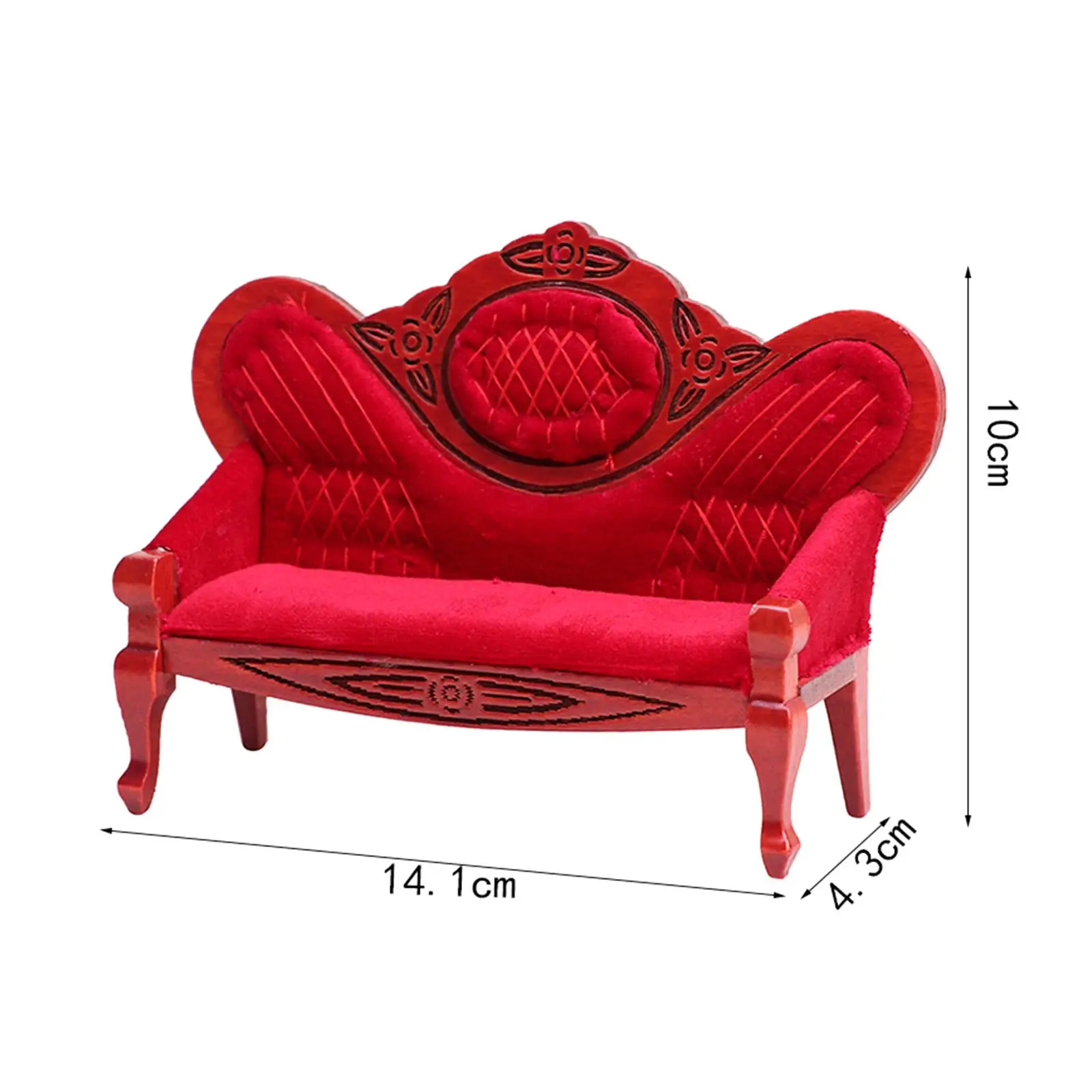 Sofa do domku dla lalek w stylu retro wiktoriańskim, mebel do domku dla lalek, skala 1/12