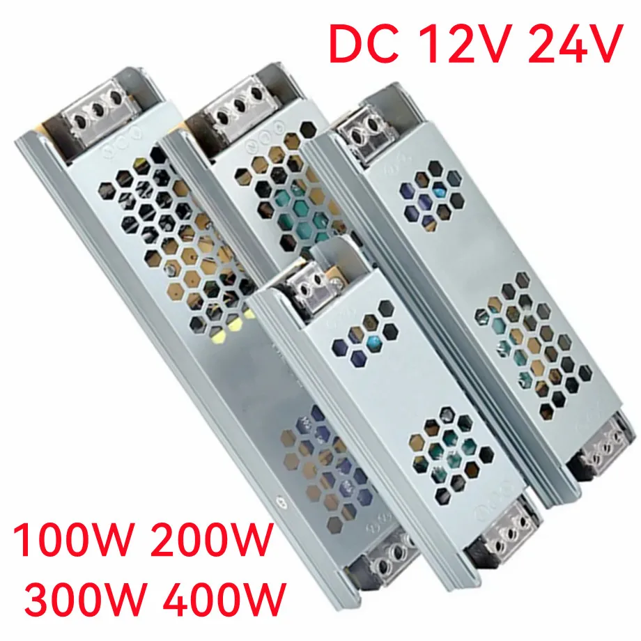 LED Strip Switch Driver Ultra Thin Lighting Transformer DC 12V 24V Power Supply Adapter 5A 12A 100W 200W 300W 400W Lamp Power