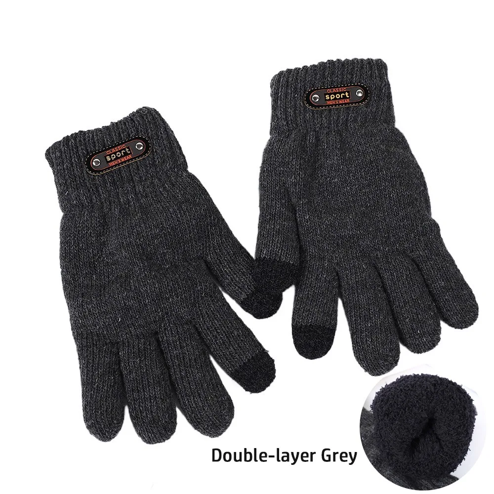 

New Single/Double-layer Men's Winter Gloves Thick Warm Windproof Cold-proof Gloves Knitted Touch Screen Glove Outdoor