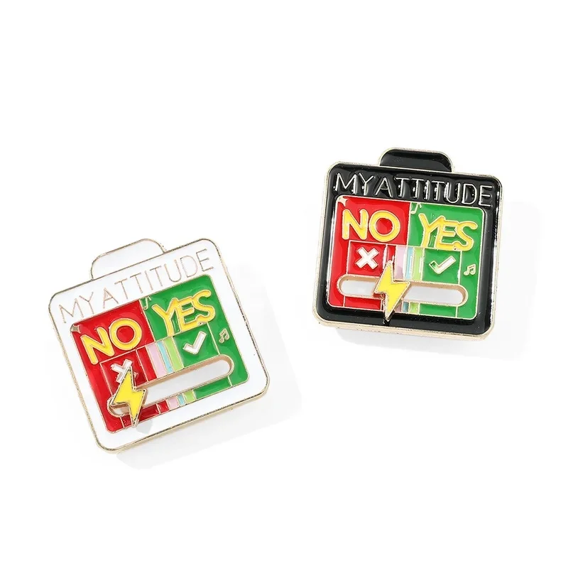 Mood Conversion Metal Brooch Can Slide MY ATTITUDE Personality Social Battery Alloy Badge Accessory Pin Wholesale Gift to Friend