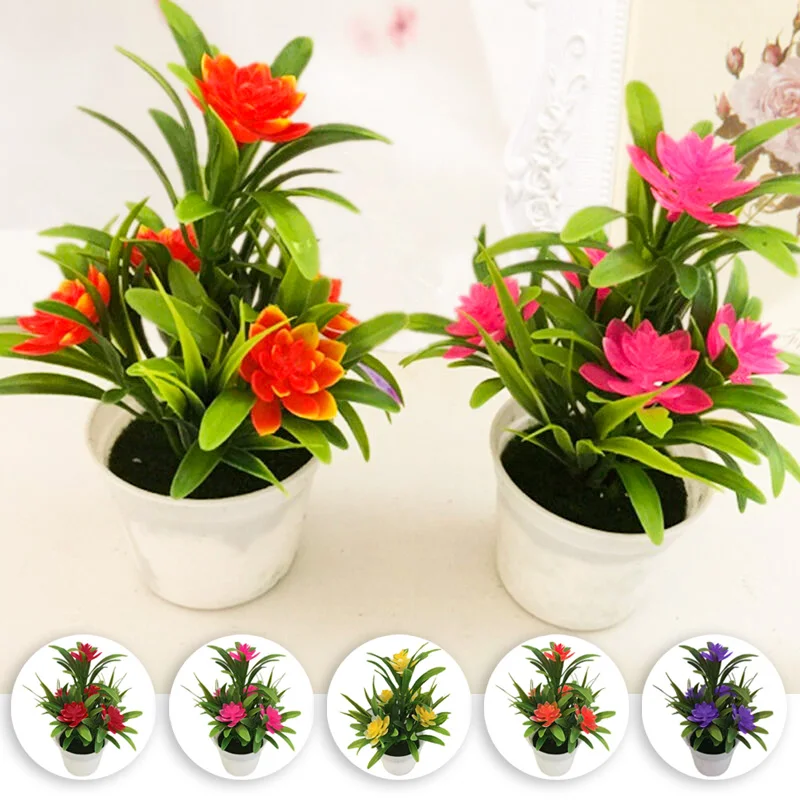 5PCS Small Lotus Artificial Bouquet Fake Flowers With Flower Pots Outdoor Home Office Decoration Wedding Gifts