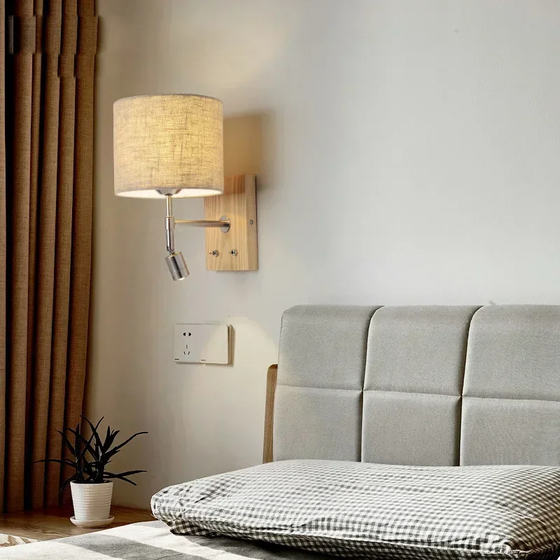 Simple Modern LED Wall Lamps Fixture Creative Living Room Bedroom Bedside Lighting Fixture Stair Corridor Wooden Bracket Light
