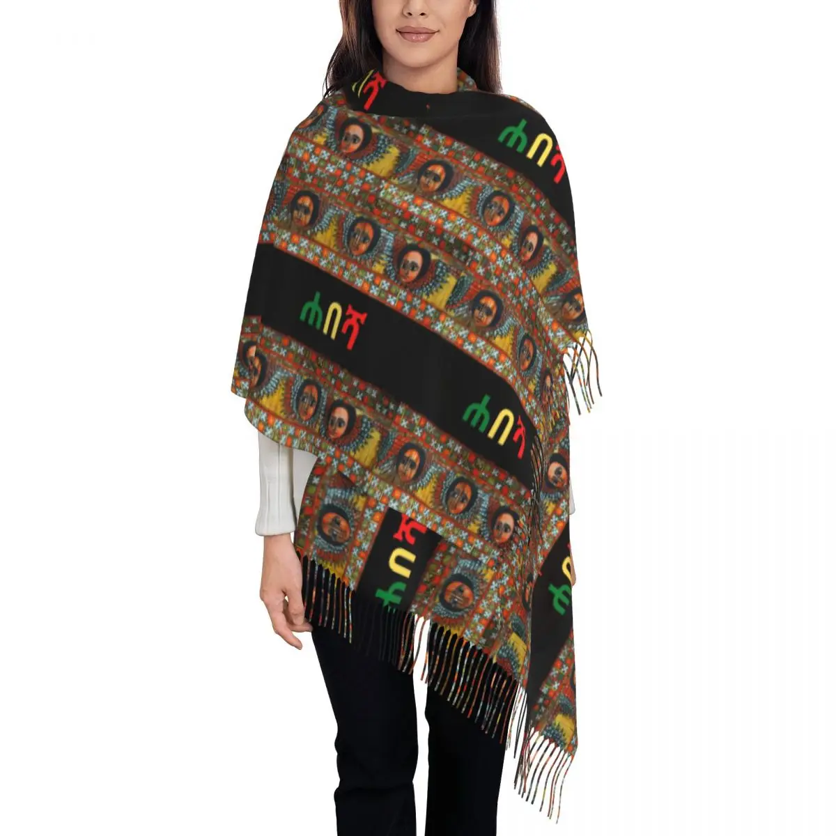 Custom Printed Ethiopian Habesha Art Scarf Women Men Winter Warm Scarves Shawl Wrap