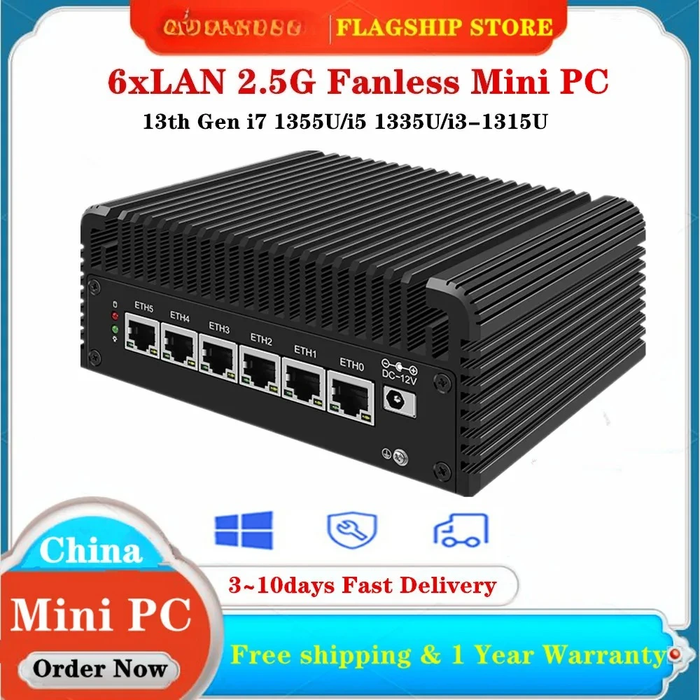Novo 6xi226-V 2.5g 13th gen pc macio intel i7 1355u i5 1335u i3 1315u usb4.0 2xddr5 fanless mini pc nas firewall aparelho proxmox