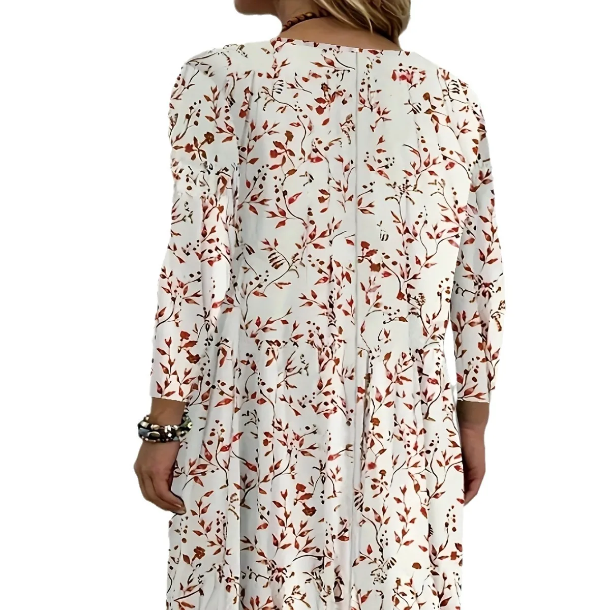 Cross-border Women's Clothing Amazon's New Loose Round Neck Long Short-sleeved Pleated Dress Cw34586
