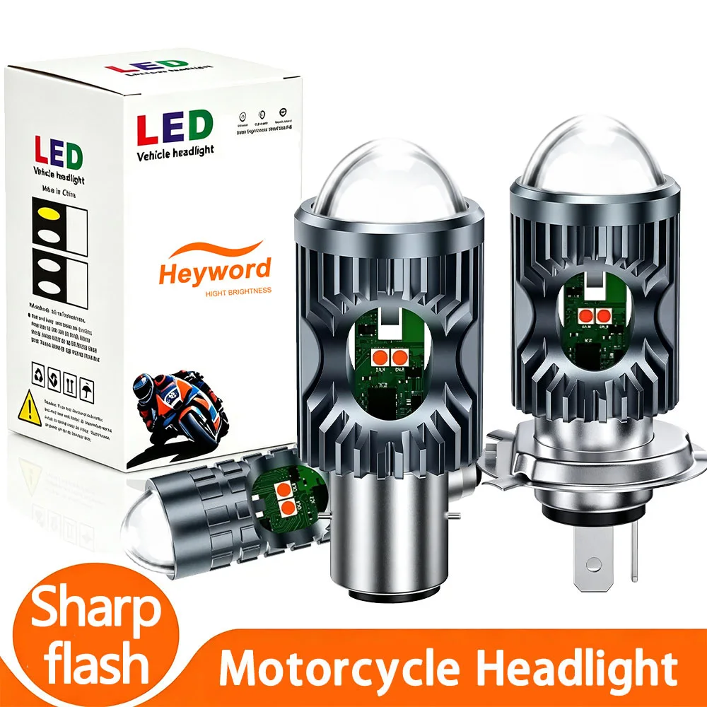 Heyword Motorcycle LED Headlight - 4 Lighting Modes,Mini Driving Spotlight with Hi/Low White & Yellow Strobe, Angel Eyes